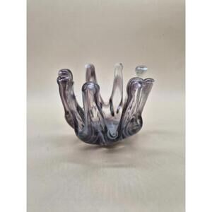 Vintage MCM stretch swung 4.5” Amethyst  8 Finger Art Glass Vase Beautiful